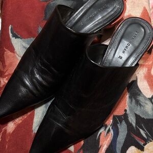 Zara Black Pointed Leather Mule Slides - Women Accessories